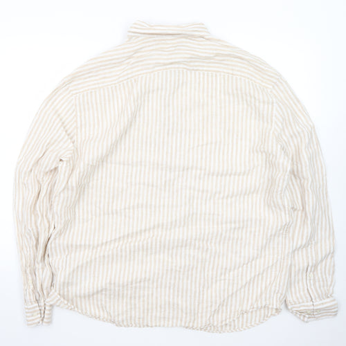 Marks and Spencer Men's Beige Striped Linen Blend Long Sleeve Shirt 2XL