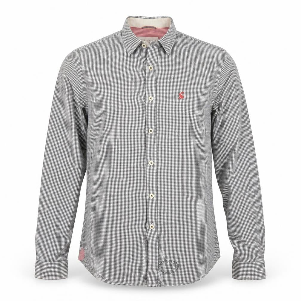 Joules Men's Grey Check Cotton Long Sleeve Button-Up Shirt XS