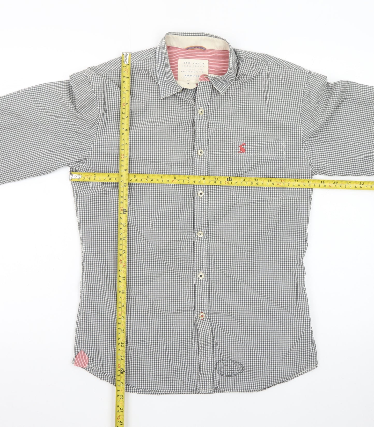 Joules Men's Grey Check Cotton Long Sleeve Button-Up Shirt XS