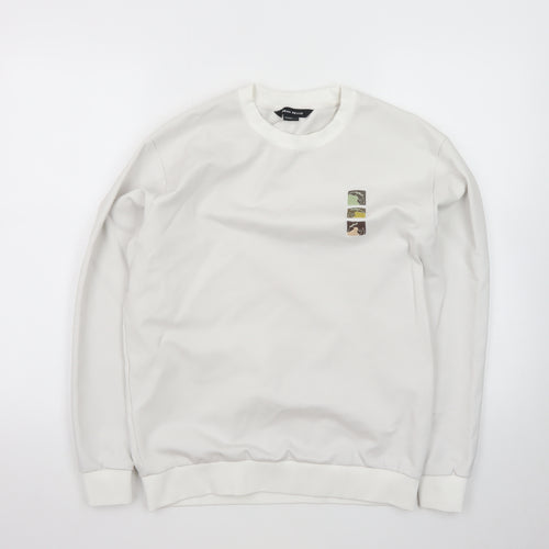 Urban Revivo Men's White XS Pullover Sweatshirt Logo Print
