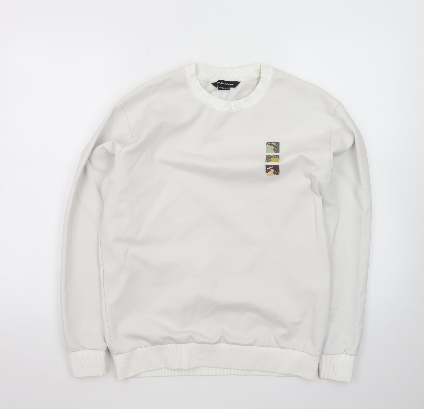 Urban Revivo Men's White XS Pullover Sweatshirt Logo Print