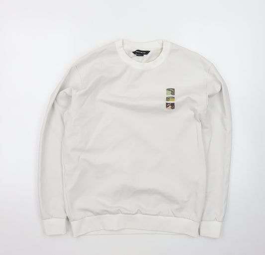 Urban Revivo Men's White XS Pullover Sweatshirt Logo Print