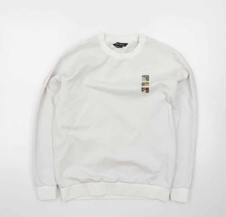Urban Revivo Men's White XS Pullover Sweatshirt Logo Print