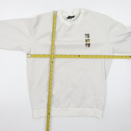 Urban Revivo Men's White XS Pullover Sweatshirt Logo Print