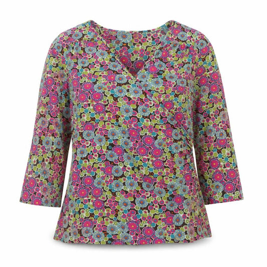 Front view of East Women's Multicoloured Floral Wrap Blouse, size 14