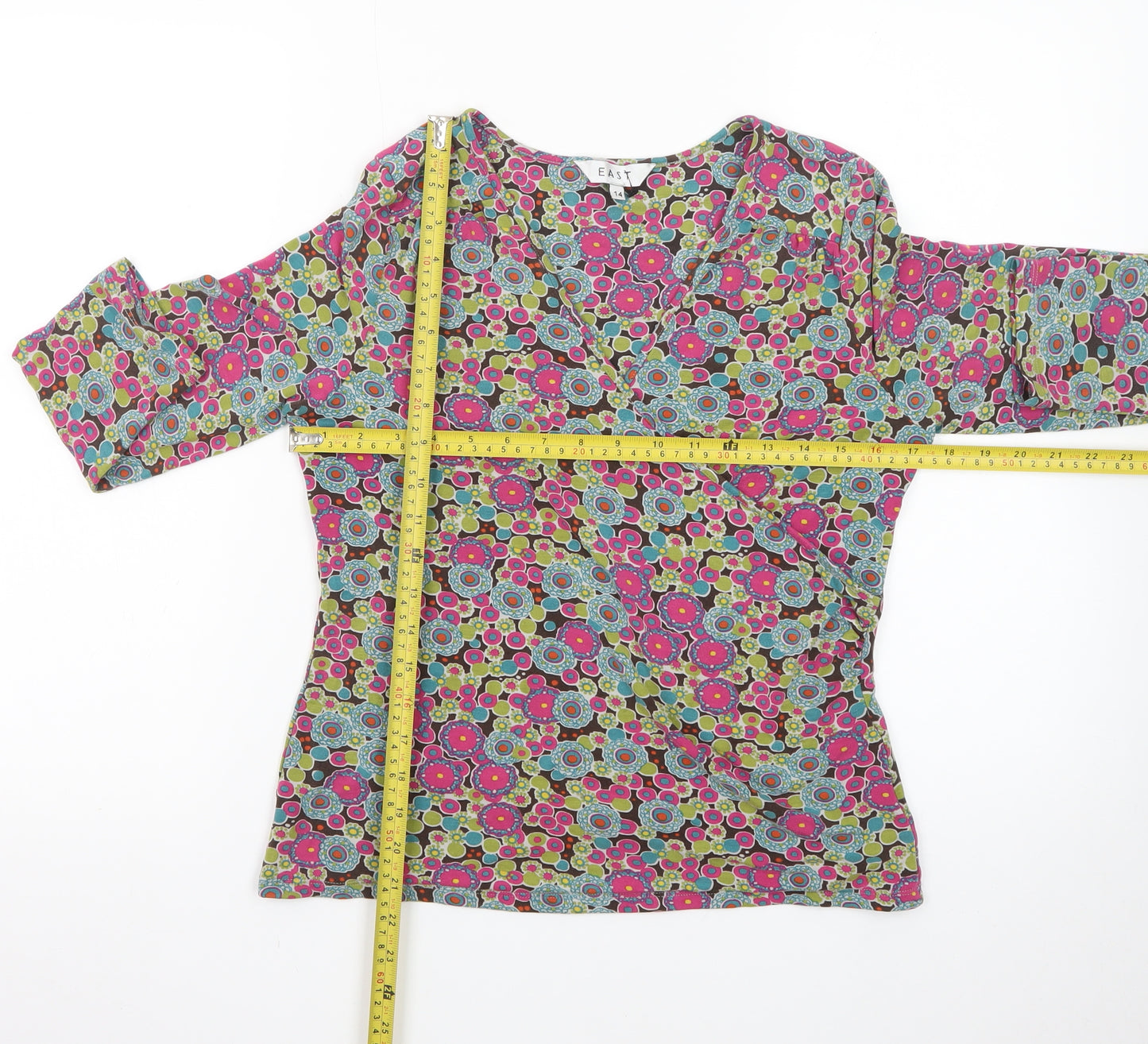 EAST Women's Multicoloured Floral Wrap Blouse Size 14
