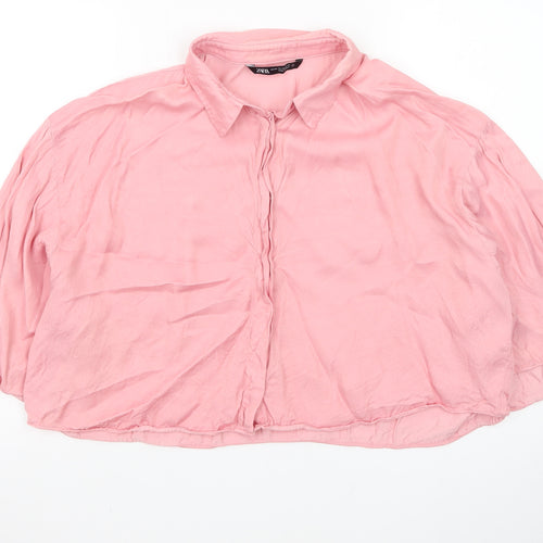 Zara Womens Pink Collared Cropped Blouse Size 18 Relaxed Fit