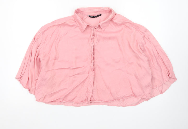 Zara Womens Pink Collared Cropped Blouse Size 18 Relaxed Fit
