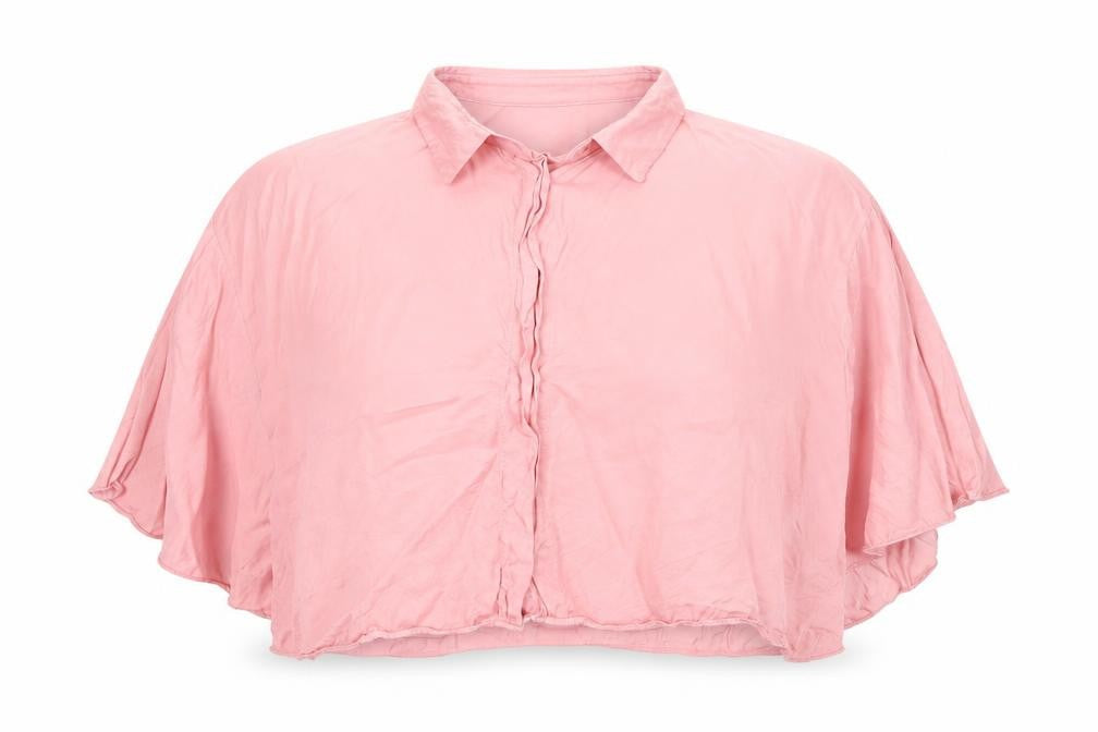 Front view of Zara women’s pink collared cropped blouse, size UK 18, relaxed fit