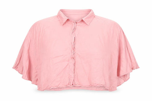 Front view of Zara women’s pink collared cropped blouse, size UK 18, relaxed fit