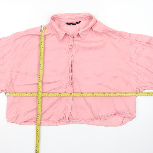 Zara Womens Pink Collared Cropped Blouse Size 18 Relaxed Fit