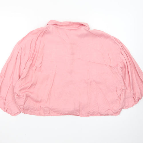 Zara Womens Pink Collared Cropped Blouse Size 18 Relaxed Fit