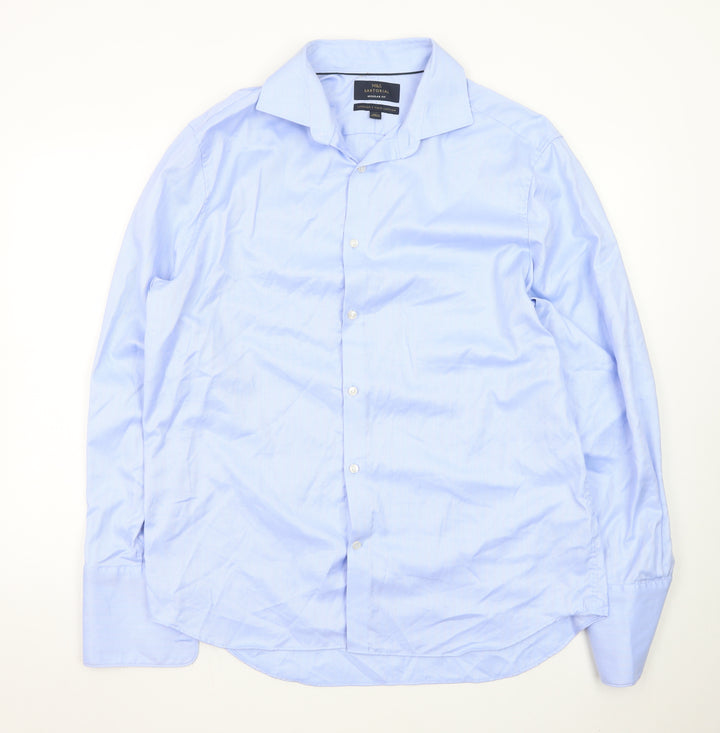 Marks and Spencer Men's Blue Regular Fit Dress Shirt 16.5in Cotton