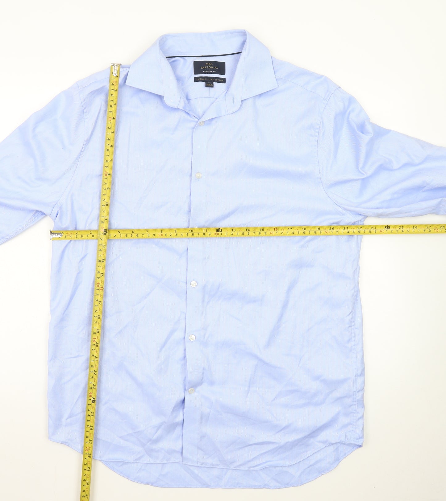 Marks and Spencer Men's Blue Regular Fit Dress Shirt 16.5in Cotton