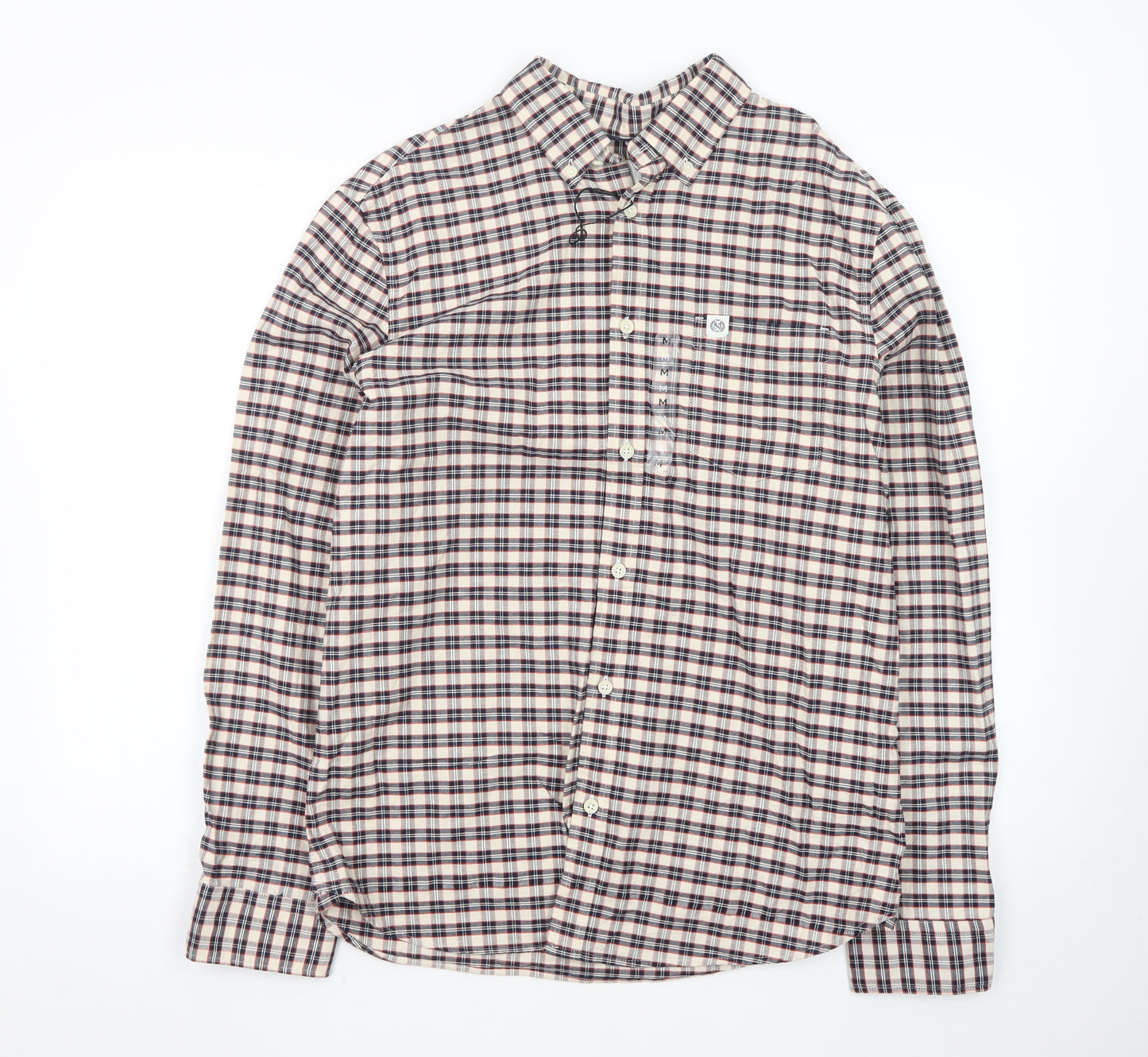 Marks and Spencer Men's Beige Check Long Sleeve Regular Fit Shirt M