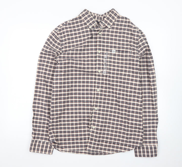 Marks and Spencer Men's Beige Check Long Sleeve Regular Fit Shirt M