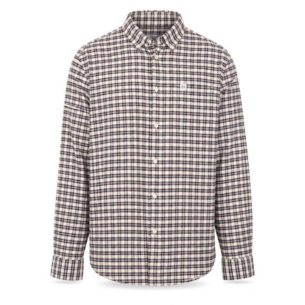 Front view of Marks & Spencer Men's Beige Check Long Sleeve Regular Fit Shirt M