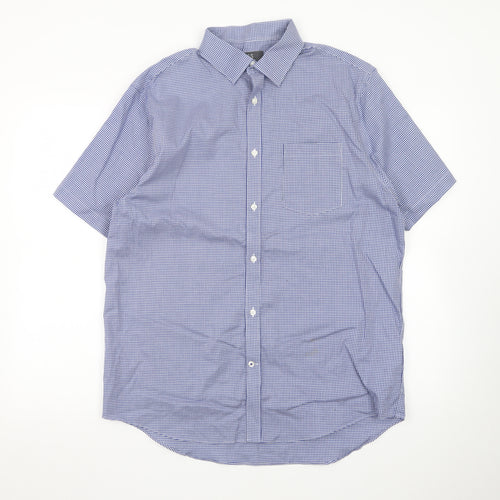 Marks and Spencer Men's Blue Check Regular Fit Short Sleeve Dress Shirt 16.5in 42