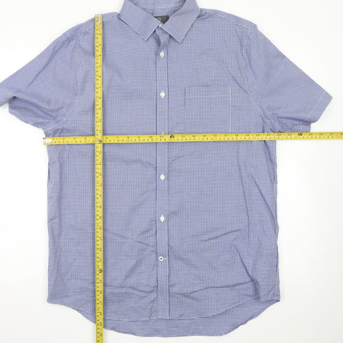 Marks and Spencer Men's Blue Check Regular Fit Short Sleeve Dress Shirt 16.5in 42