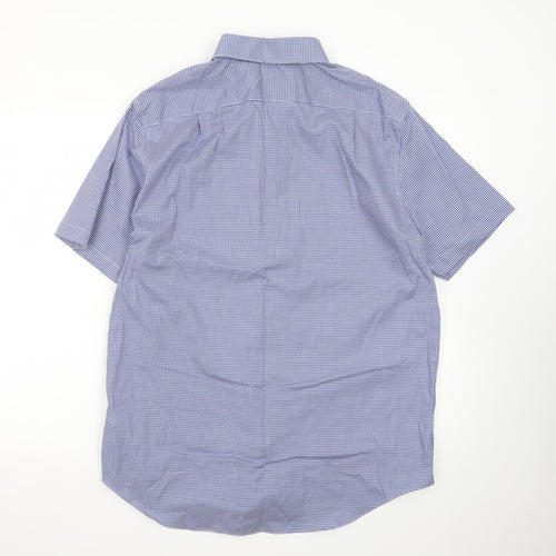 Marks and Spencer Men's Blue Check Regular Fit Short Sleeve Dress Shirt 16.5in 42