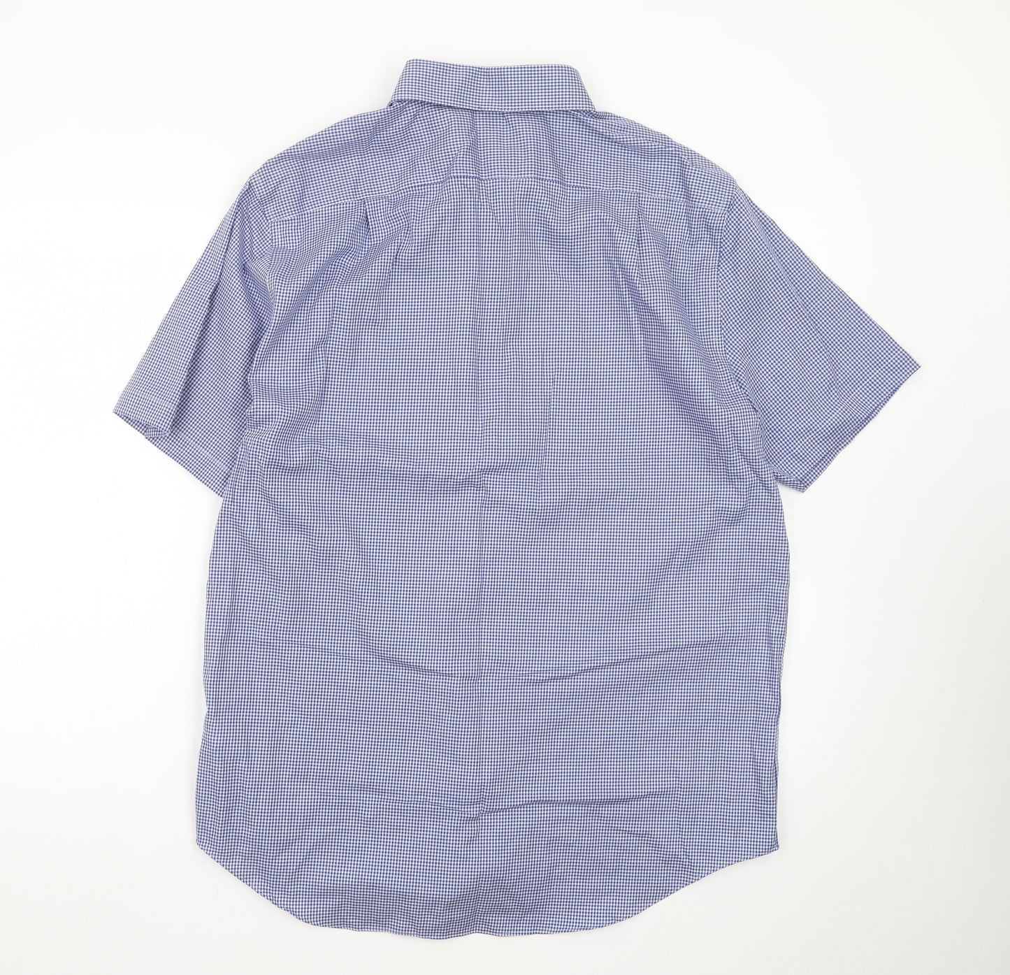 Marks and Spencer Men's Blue Check Regular Fit Short Sleeve Dress Shirt 16.5in 42