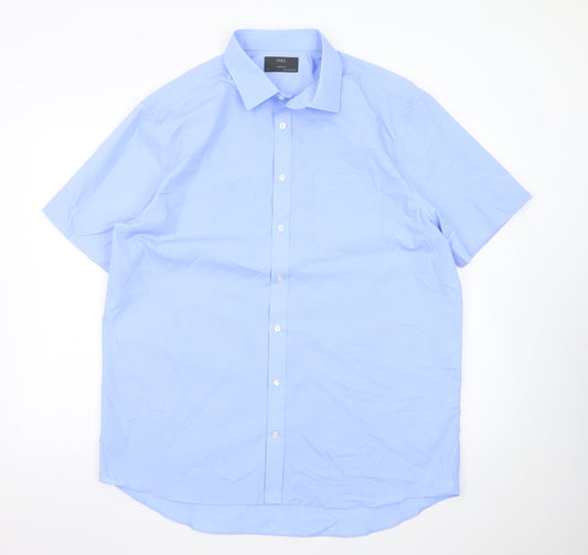 Marks and Spencer Men's Blue 17in Regular Fit Short Sleeve Dress Shirt