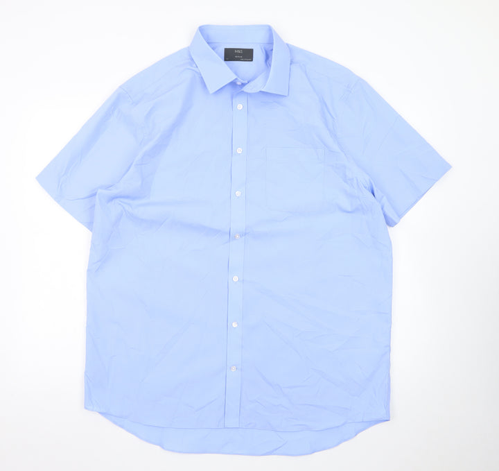 Marks and Spencer Men's Blue 17in Regular Fit Short Sleeve Dress Shirt