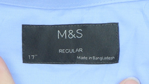 Marks and Spencer Men's Blue 17in Regular Fit Short Sleeve Dress Shirt