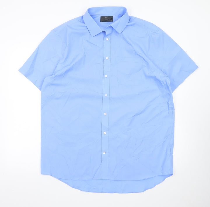 Marks and Spencer Men's Blue 17 Inch Regular Short Sleeve Dress Shirt