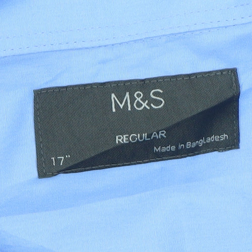 Marks and Spencer Men's Blue 17 Inch Regular Short Sleeve Dress Shirt