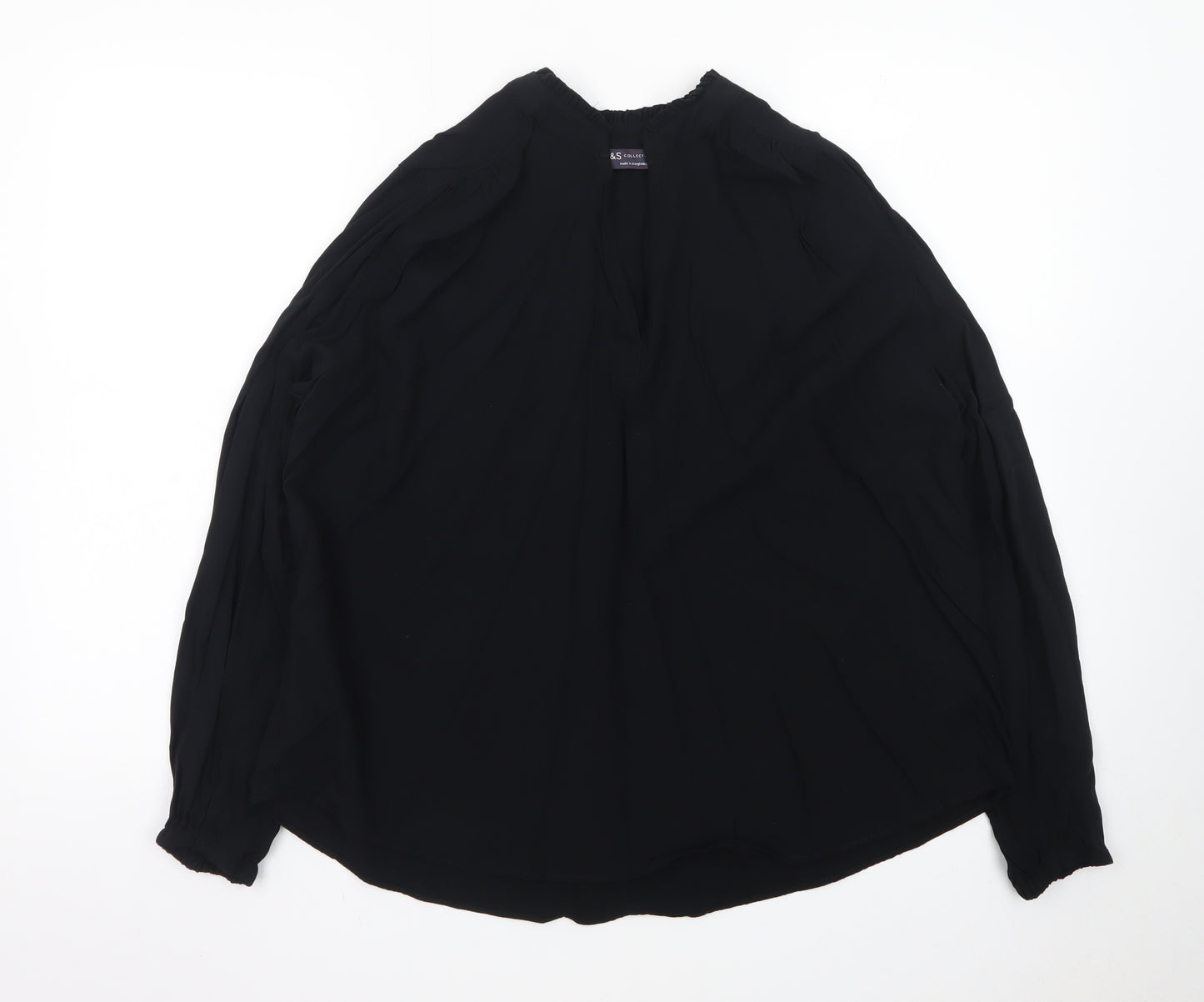 Marks and Spencer Womens Black Chiffon Long Sleeve Tunic Blouse Size 14