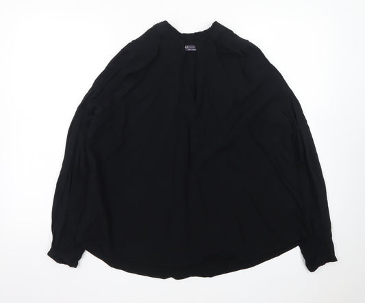 Marks and Spencer Womens Black Chiffon Long Sleeve Tunic Blouse Size 14