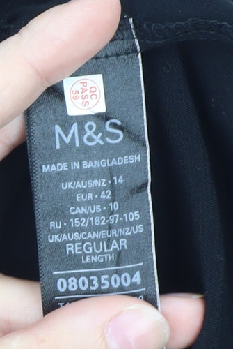 Marks and Spencer Womens Black Chiffon Long Sleeve Tunic Blouse Size 14