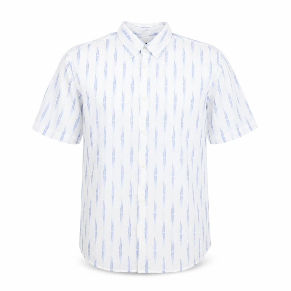 Front view of Marks & Spencer Men's White Geometric Short Sleeve Regular Fit Shirt S
