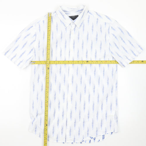 Marks and Spencer Men's White Geometric Short Sleeve Regular Fit Shirt S