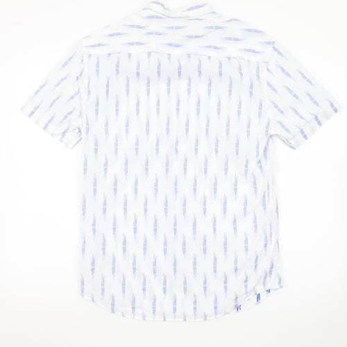 Marks and Spencer Men's White Geometric Short Sleeve Regular Fit Shirt S