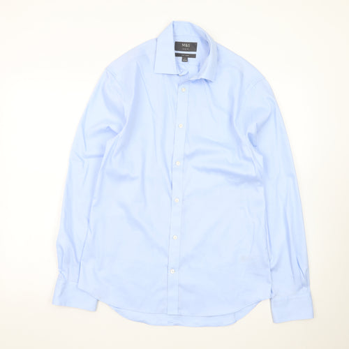 Marks and Spencer Men's Blue Slim Fit Non-Iron Dress Shirt 15in