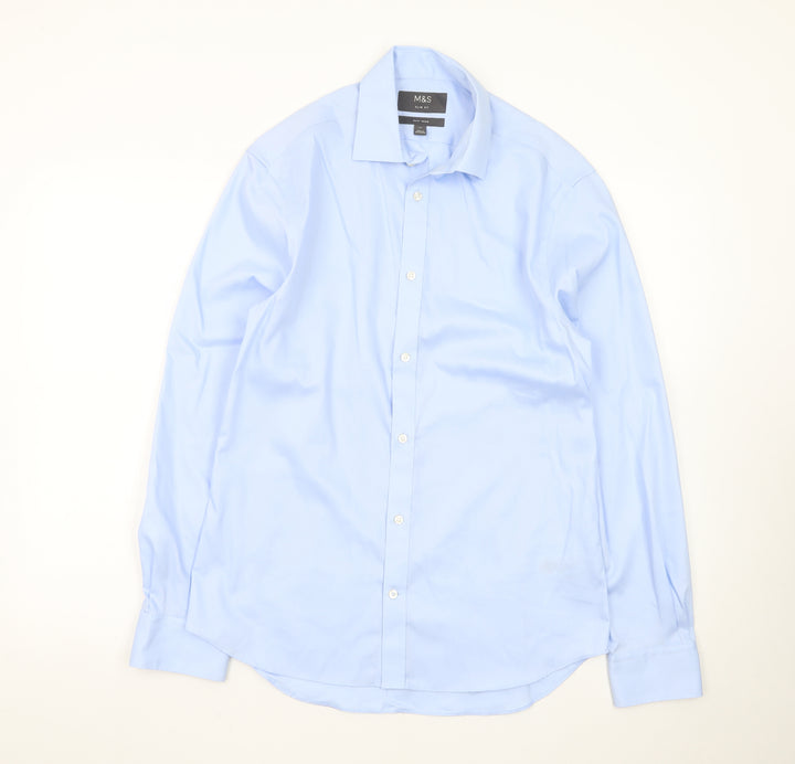 Marks and Spencer Men's Blue Slim Fit Non-Iron Dress Shirt 15in