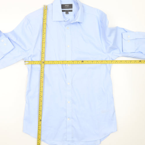 Marks and Spencer Men's Blue Slim Fit Non-Iron Dress Shirt 15in