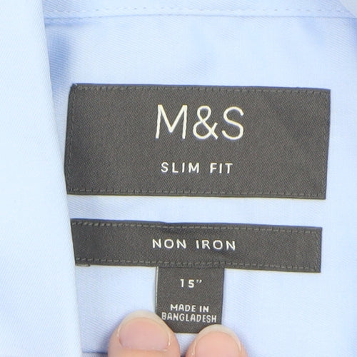 Marks and Spencer Men's Blue Slim Fit Non-Iron Dress Shirt 15in