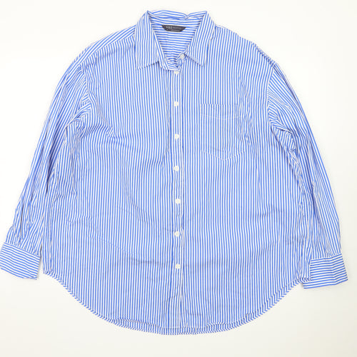 Marks and Spencer Men's Blue Striped 18 Long Sleeve Dress Shirt