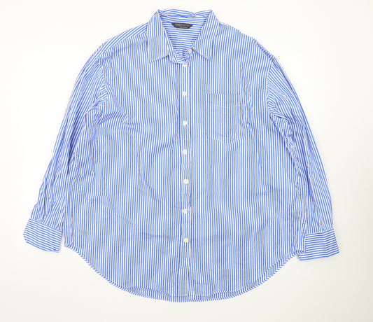Marks and Spencer Men's Blue Striped 18 Long Sleeve Dress Shirt