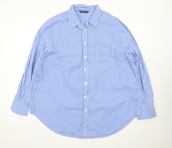 Marks and Spencer Men's Blue Striped 18 Long Sleeve Dress Shirt