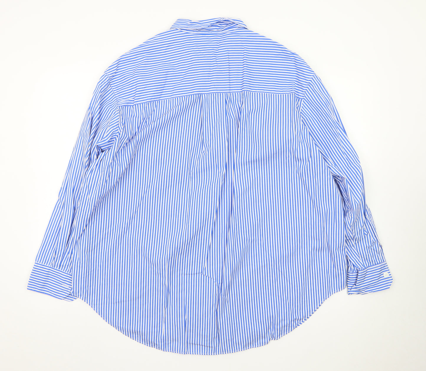 Marks and Spencer Men's Blue Striped 18 Long Sleeve Dress Shirt