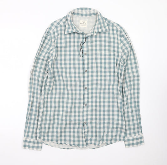 Marks and Spencer Men's Blue Check Regular Fit Cotton Shirt S
