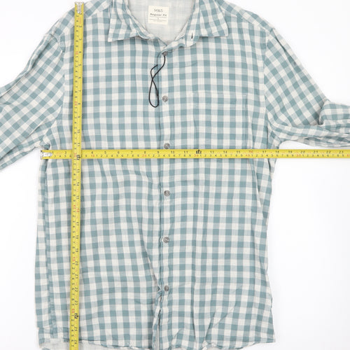 Marks and Spencer Men's Blue Check Regular Fit Cotton Shirt S