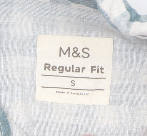 Marks and Spencer Men's Blue Check Regular Fit Cotton Shirt S