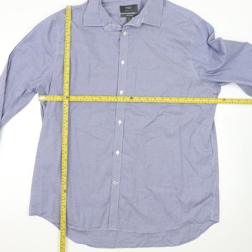 Marks and Spencer Men's Blue Check Regular Fit Non-Iron Dress Shirt 17.5”