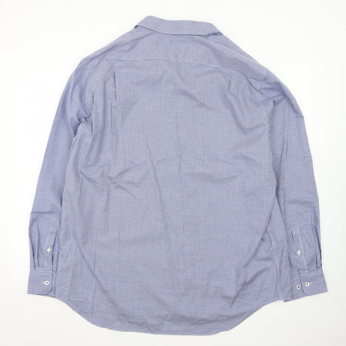 Marks and Spencer Men's Blue Check Regular Fit Non-Iron Dress Shirt 17.5”