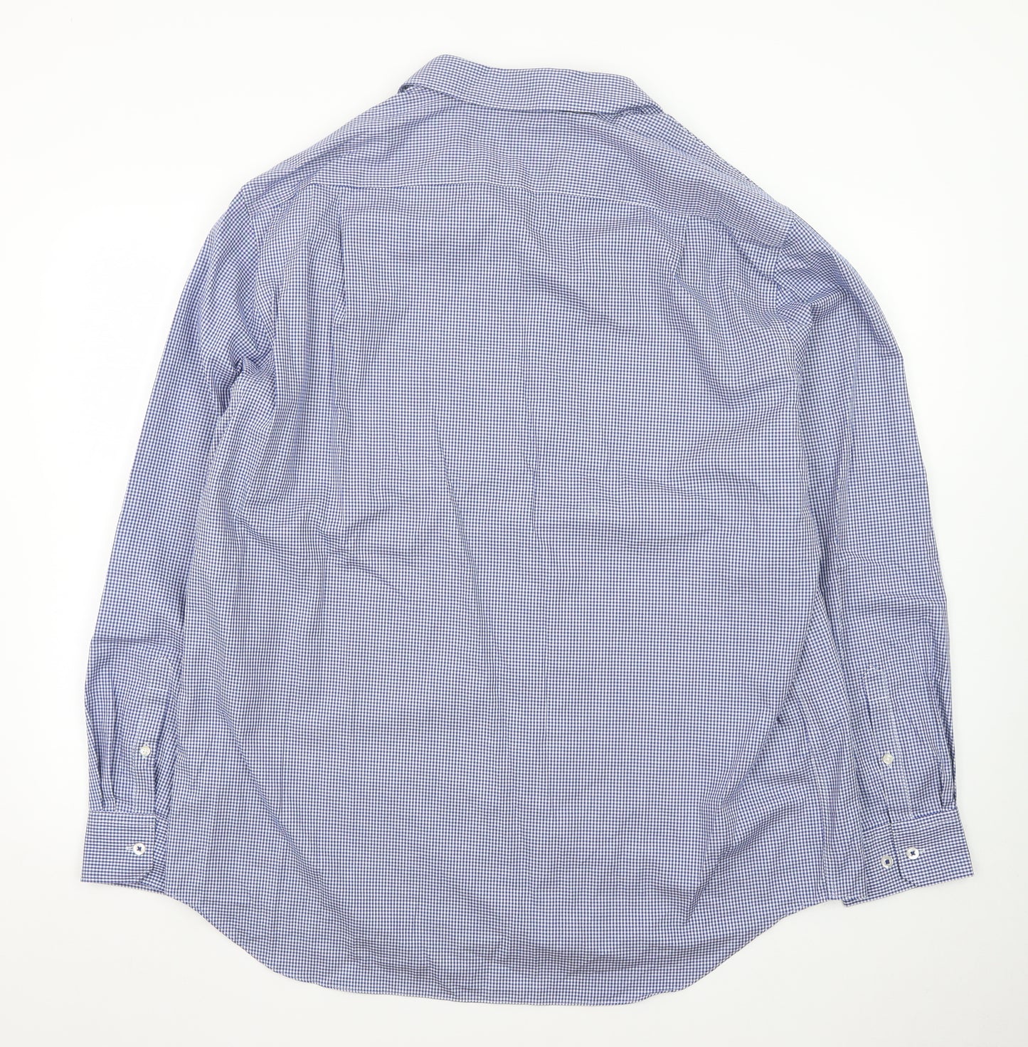 Marks and Spencer Men's Blue Check Regular Fit Non-Iron Dress Shirt 17.5”